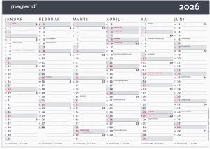 MAYLAND 2026 VÆGKALENDER A4